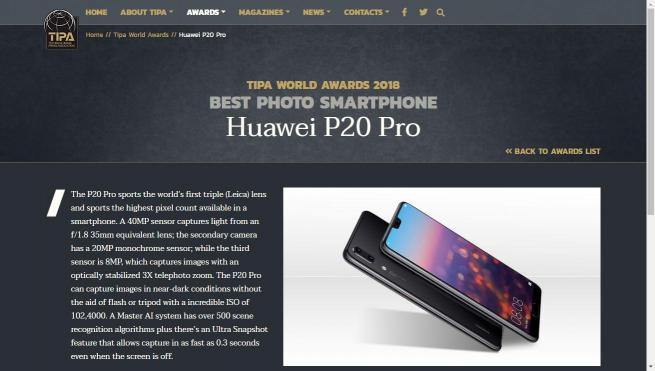 华为P20 Pro获海外大奖：2018年最佳智能手机