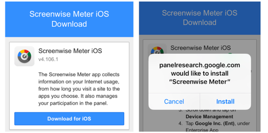 “Screenwise Meter”在iOS端的安装界面 图自TechCrunch