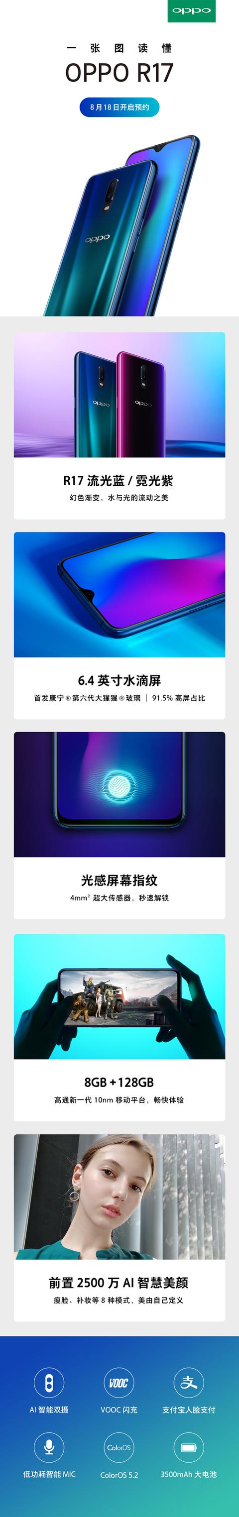 OPPO R17亮相：幻色渐变+水滴屏+光感屏下指纹