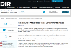 德克萨斯州20个地方政府机构网络遭勒索软件攻击